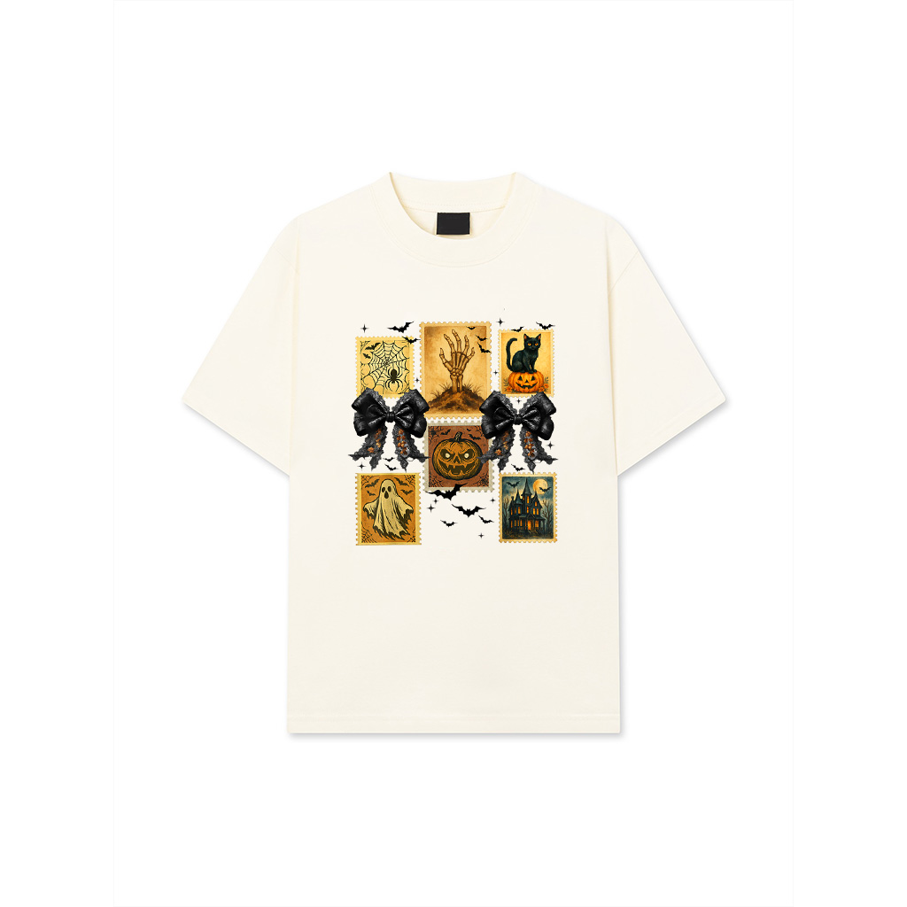 Alternative view of Halloween Stamp Vintage Ghost Spooky Season Pumpkin Cat T-Shirt