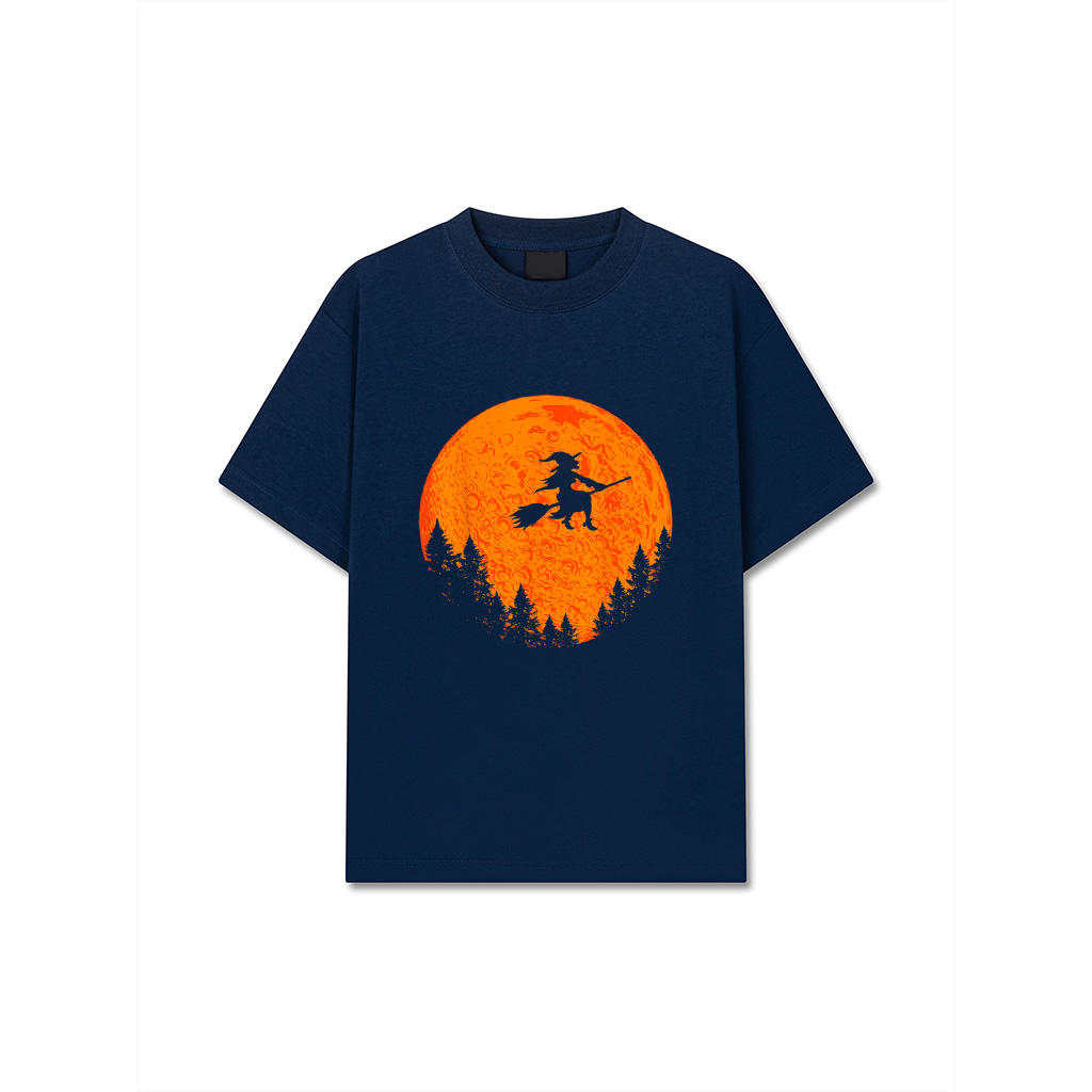 Halloween Vintage Witch On Broom And Moon Group Matching T-Shirt - Image 3