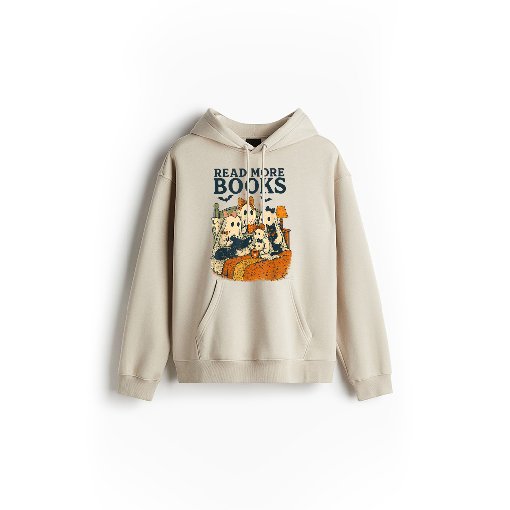 Alternative view of Vintage Ghost Reading Books Cat Black Coquette Bow Halloween Hoodie