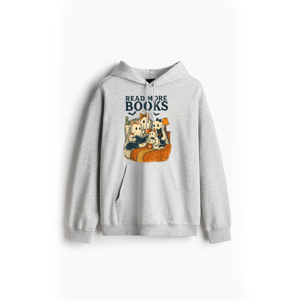 Vintage Ghost Reading Books Cat Black Coquette Bow Halloween Hoodie - Image 3