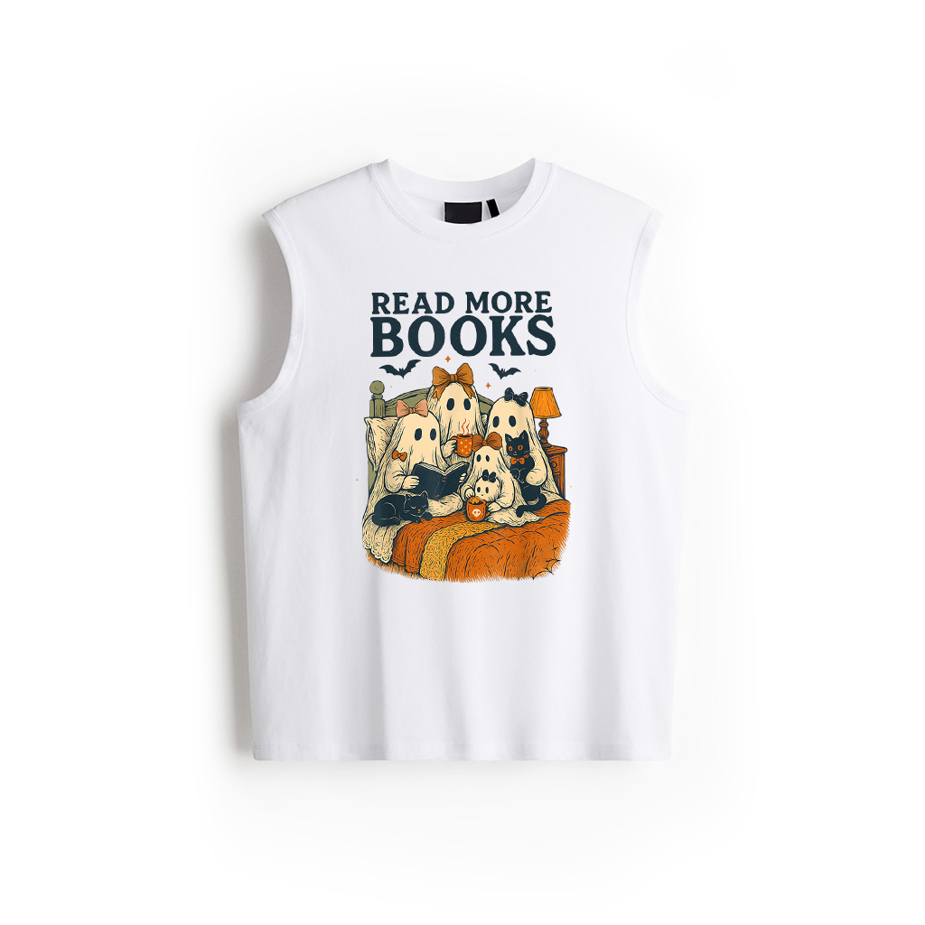 Alternative view of Vintage Ghost Reading Books Cat Black Coquette Bow Halloween Tank Top