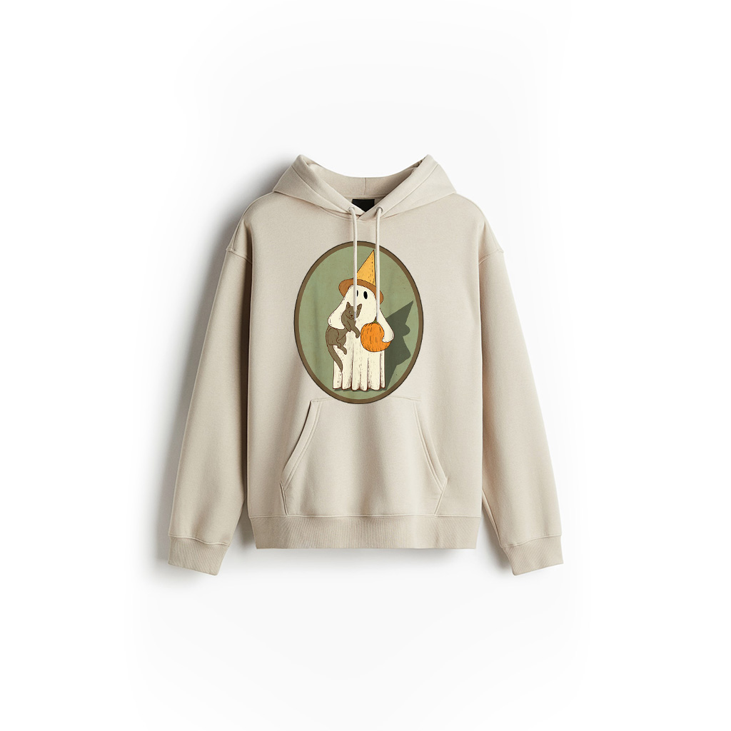Alternative view of Vintage Ghost With Cat Halloween Graphic Hoodie