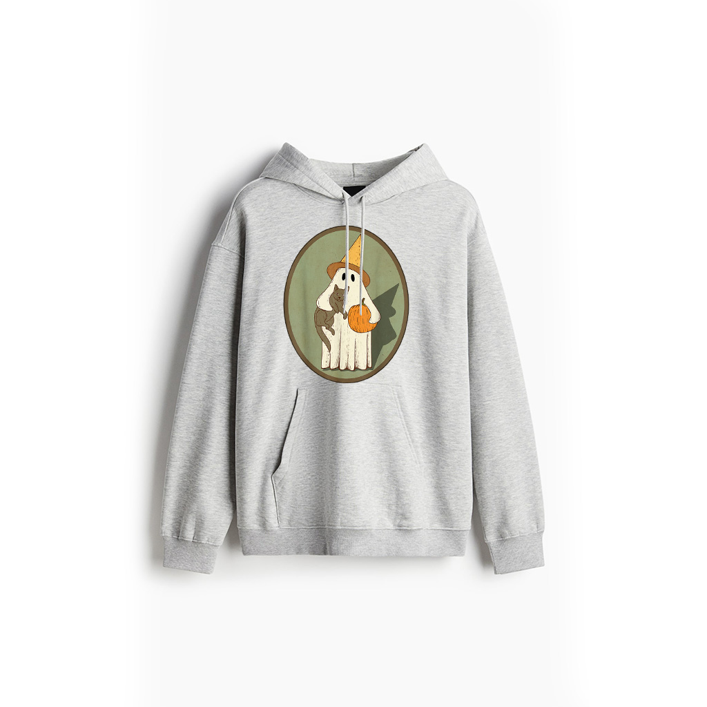Vintage Ghost With Cat Halloween Graphic Hoodie - Image 3