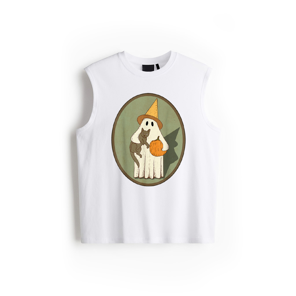 Alternative view of Vintage Ghost With Cat Halloween Graphic Tank Top