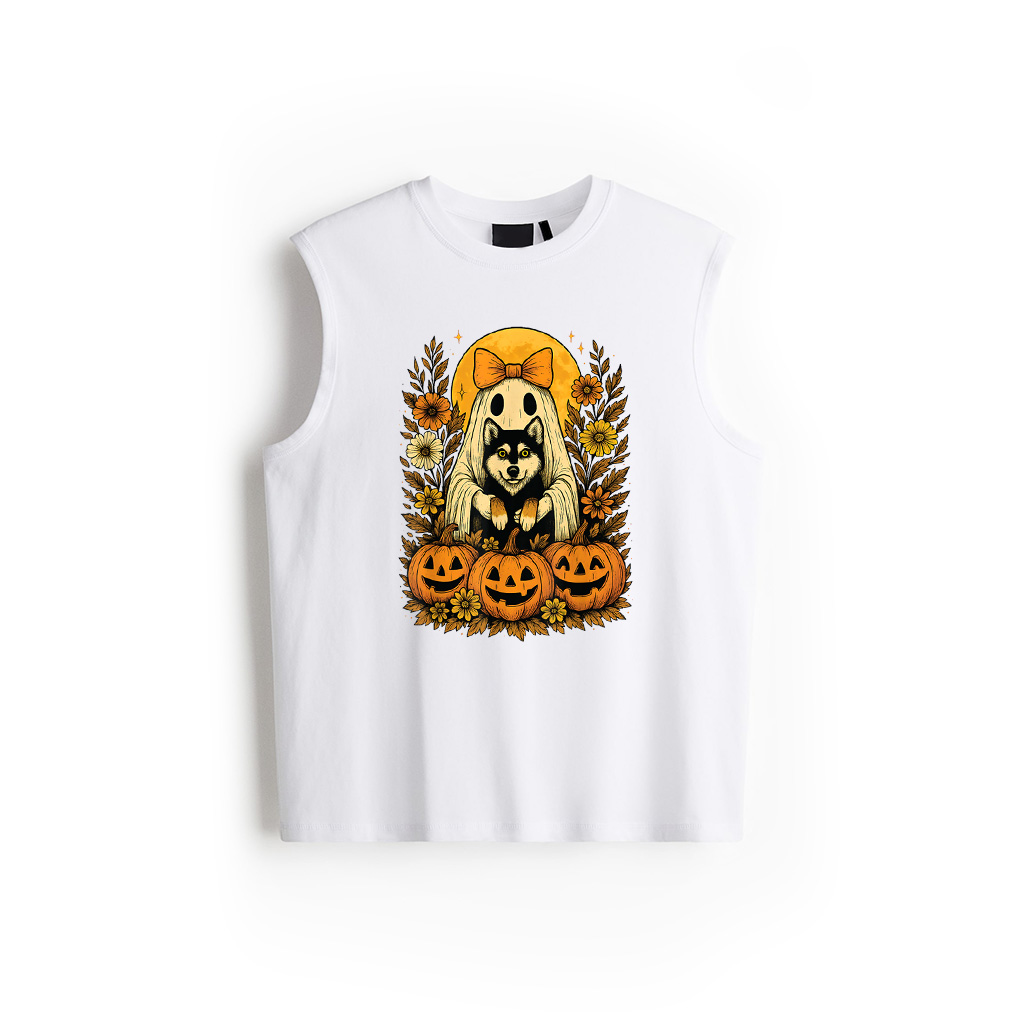 Alternative view of Vintage Halloween Ghost Holding Siberian Husky Dog Tank Top