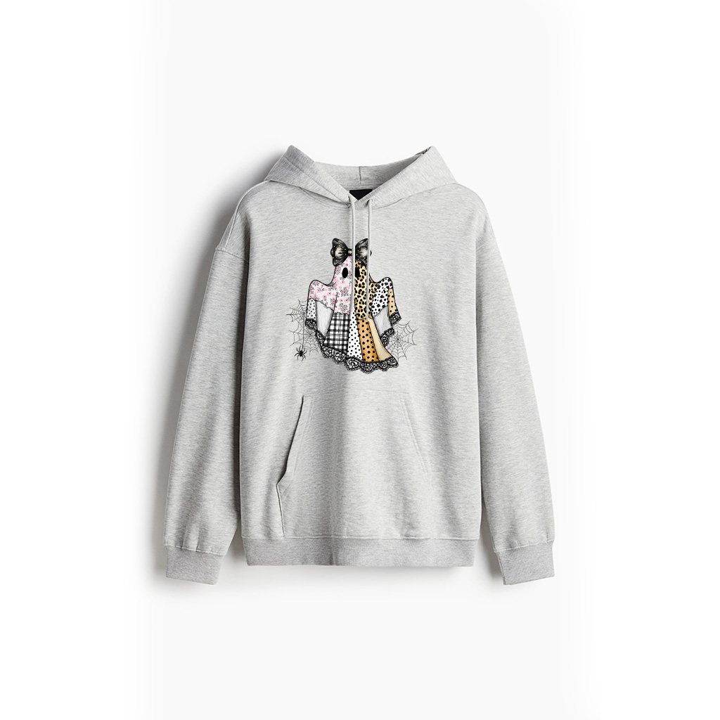 Vintage Patchwork Ghost Floral Halloween Boho Hoodie - Image 3