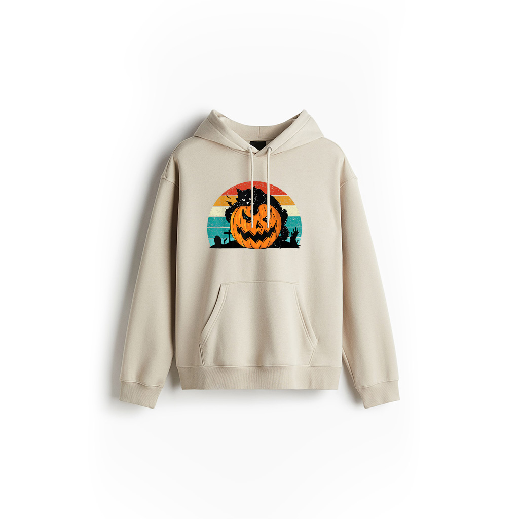 Alternative view of Vintage Scary Halloween Black Cat Costume Retro Moon Cat Hoodie