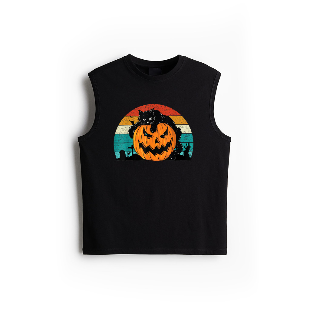 Vintage Scary Halloween Black Cat Costume Retro Moon Cat Tank Top