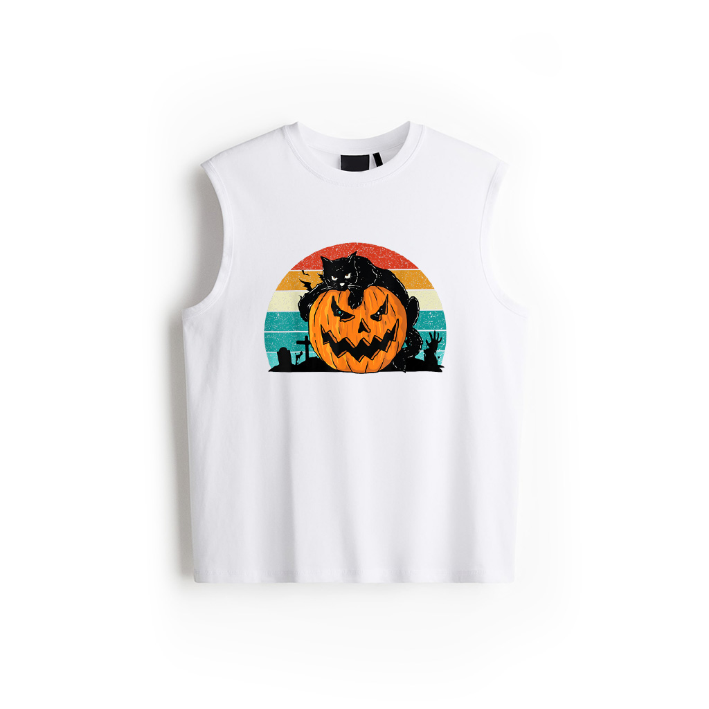 Alternative view of Vintage Scary Halloween Black Cat Costume Retro Moon Cat Tank Top